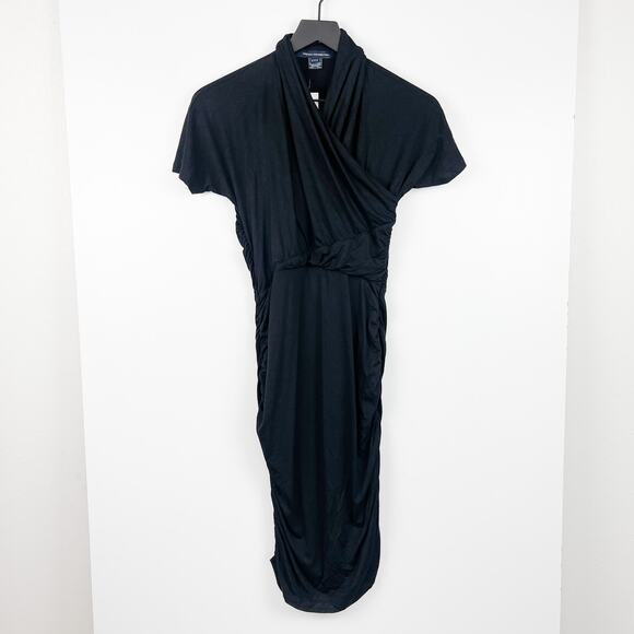 NWT French Connection Size 6 Jersey Stretch Ruched Bodycon Mini Dress Black - Picture 2 of 12